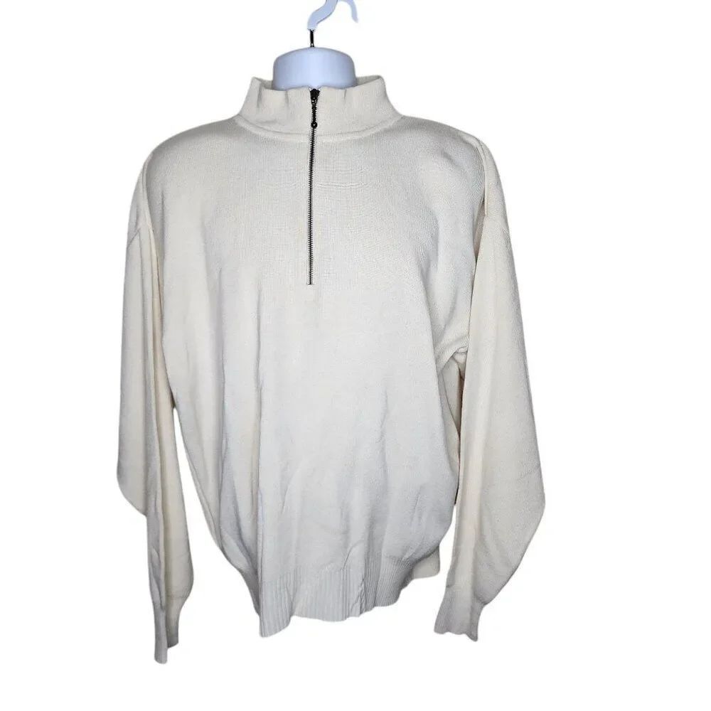 Vintage 80s Meister 1/4 Zip Pullover Ski Sweater Mens Size 2XL Ivory